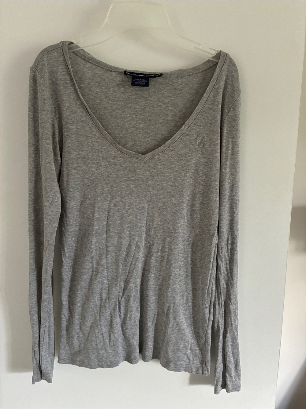 Ralph Lauren Light Gray V-Neck Long Sleeve Tee